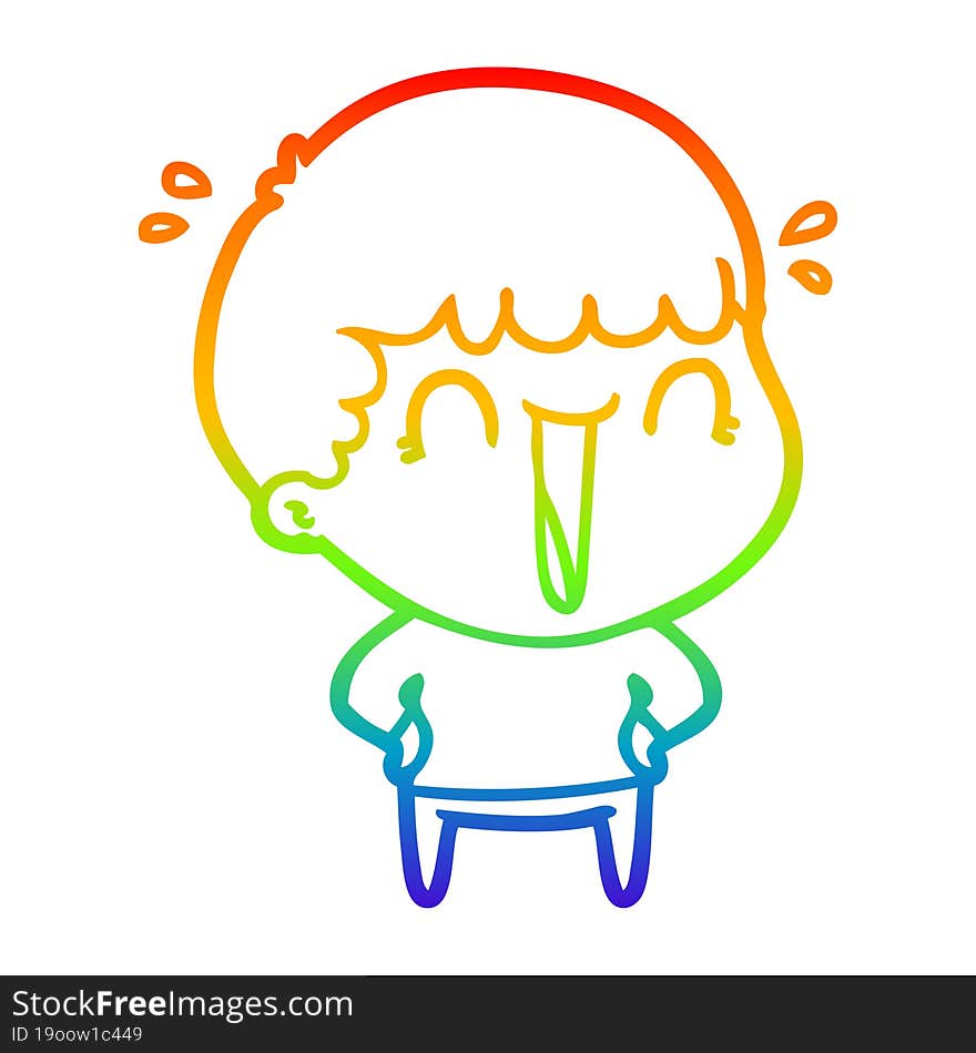 Rainbow Gradient Line Drawing Laughing Cartoon Man