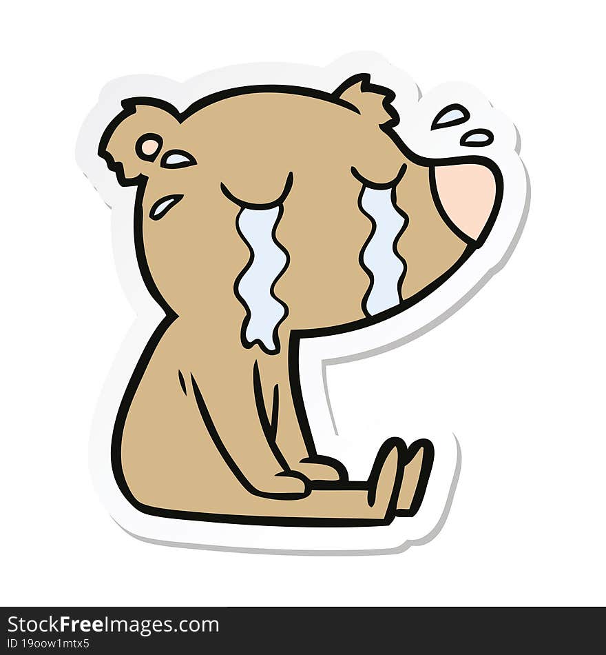 sticker of a cartoon bear crying