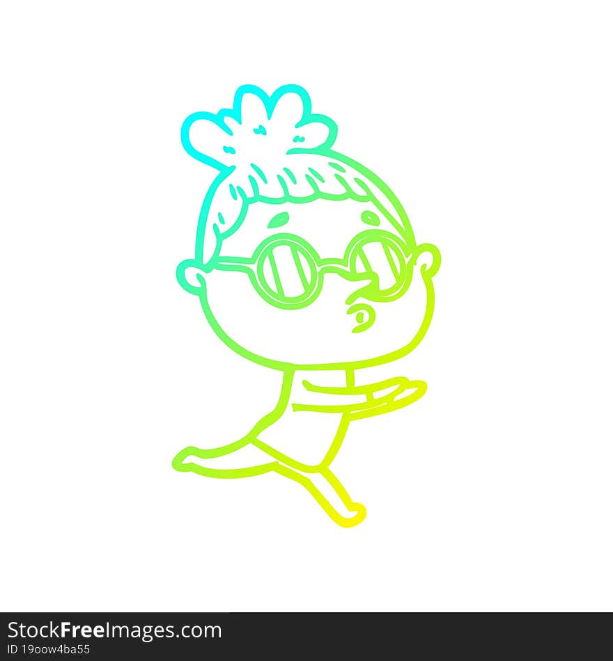 cold gradient line drawing cartoon woman wearing glasses