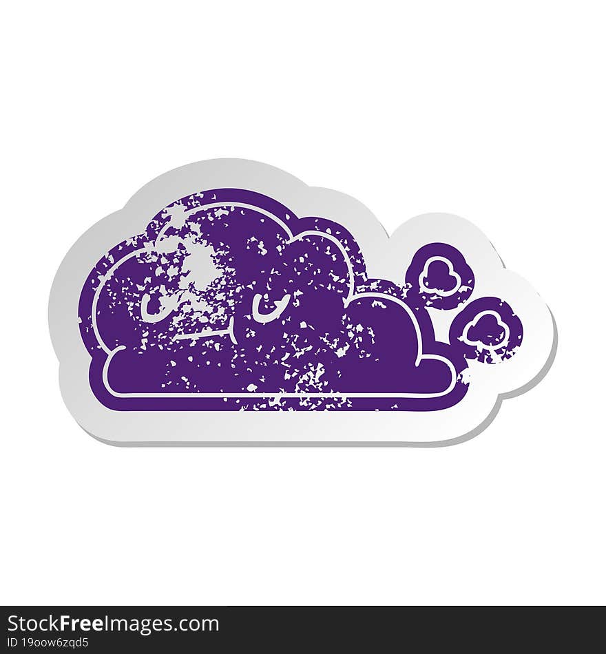 distressed old sticker of kawaii happy cloud