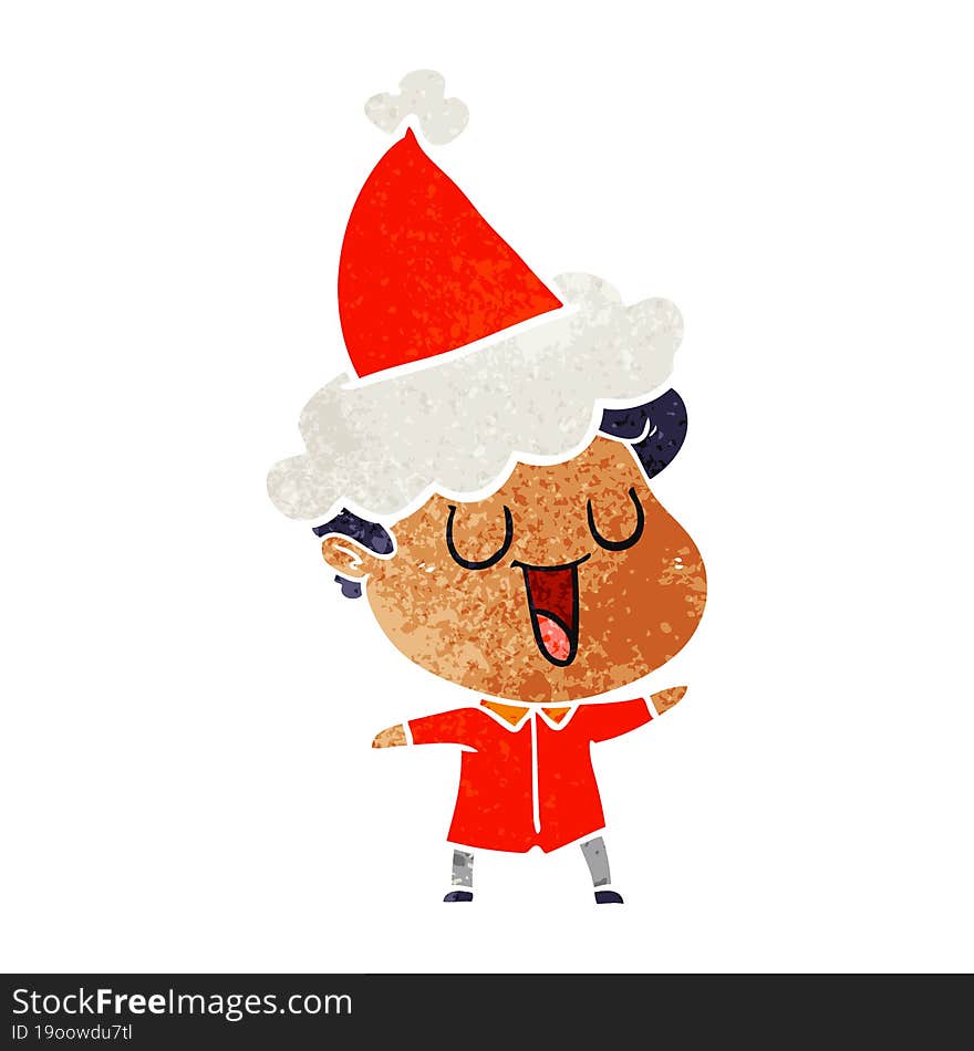 laughing retro cartoon of a man wearing santa hat