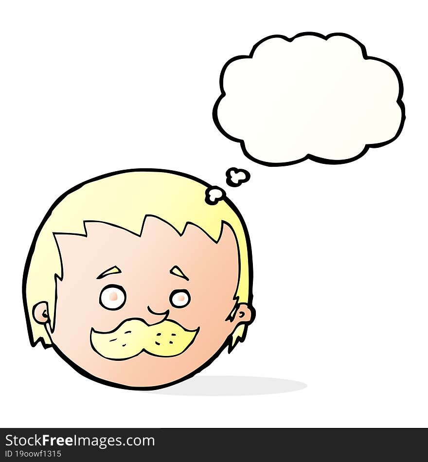 cartoon man with mustache with thought bubble