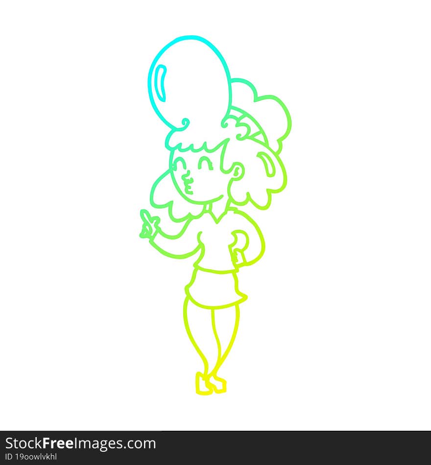 Cold Gradient Line Drawing Cartoon Woman With Big Hair