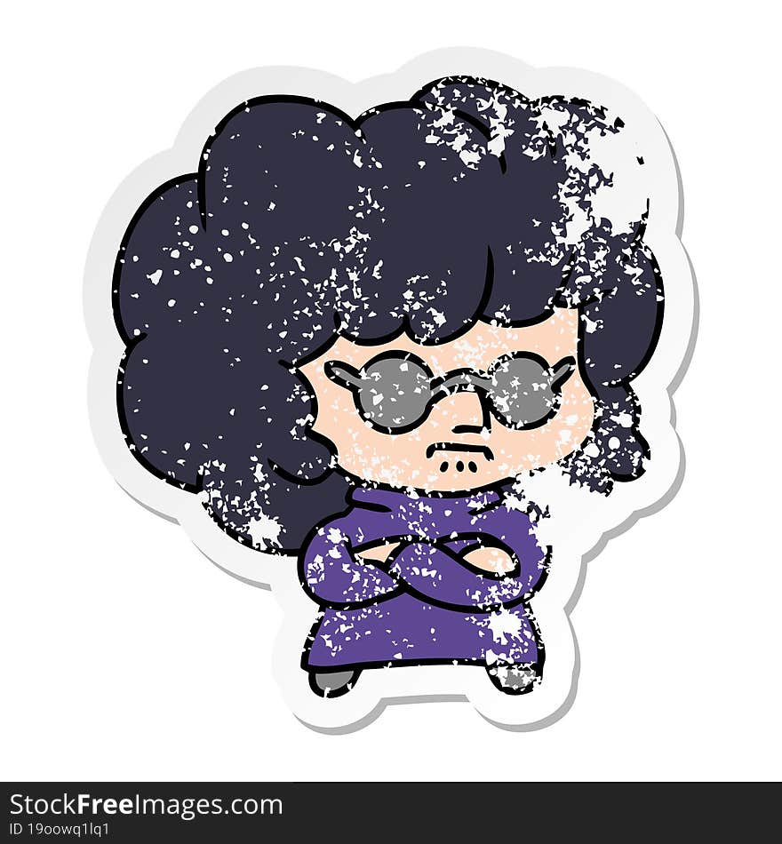 Distressed Sticker Cartoon Of A Kawaii Woman