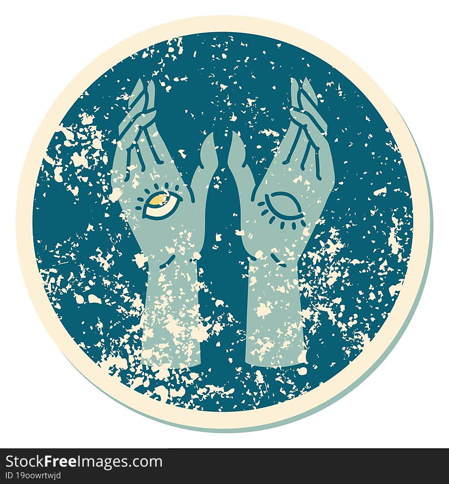 iconic distressed sticker tattoo style image of mystic hands. iconic distressed sticker tattoo style image of mystic hands