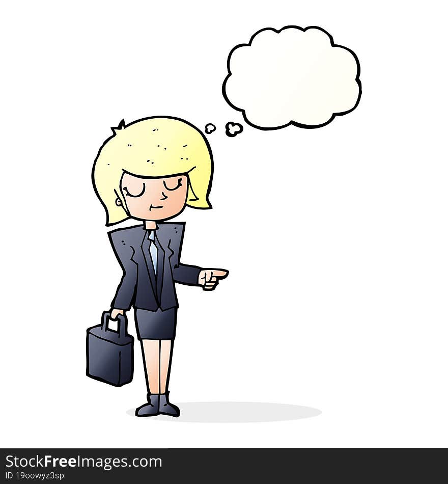 cartoon businesswoman pointing with thought bubble