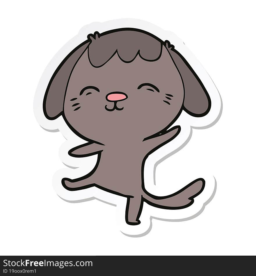 sticker of a happy cartoon dancing dog