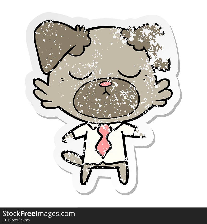 Distressed Sticker Of A Cute Cartoon Dog Wearing Office Shirt