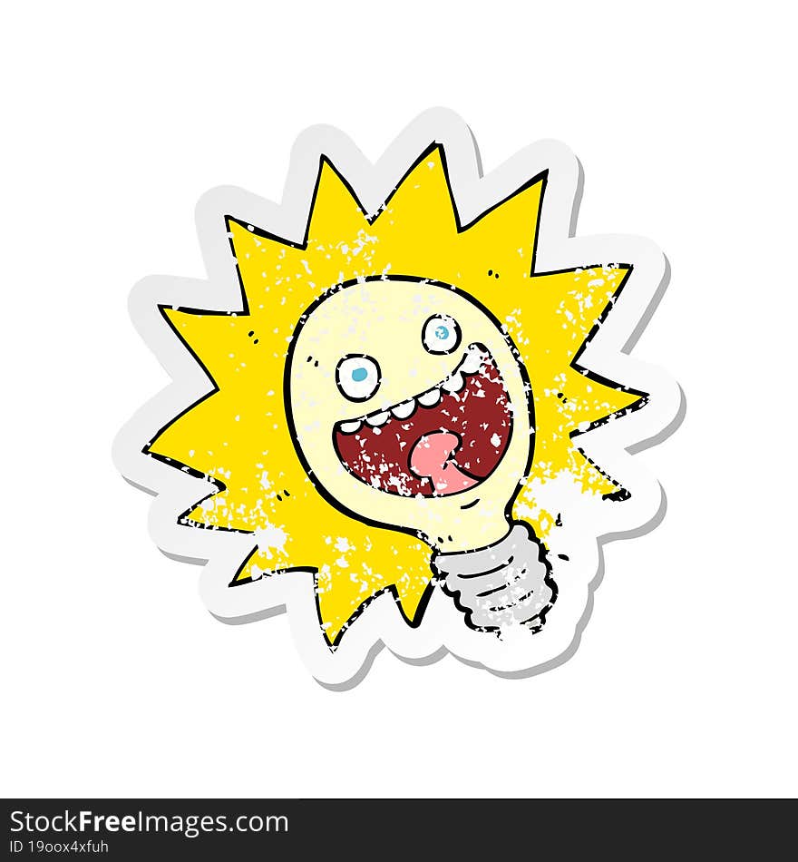 retro distressed sticker of a cartoon lightbulb