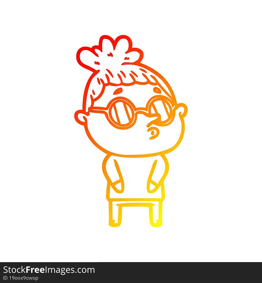 warm gradient line drawing cartoon woman wearing glasses