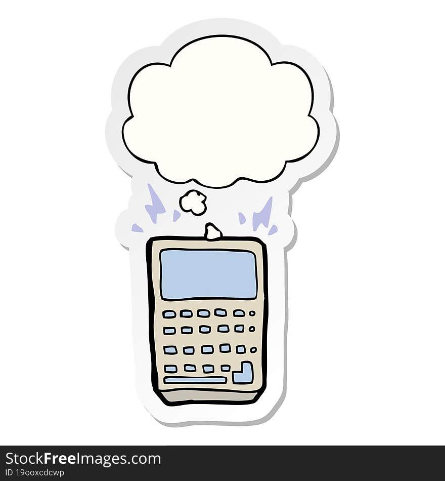 cartoon calculator with thought bubble as a printed sticker