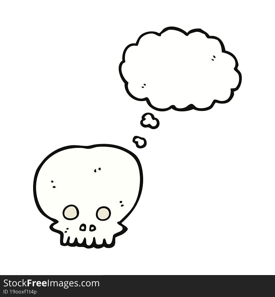 cartoon spooky skull symbol with thought bubble