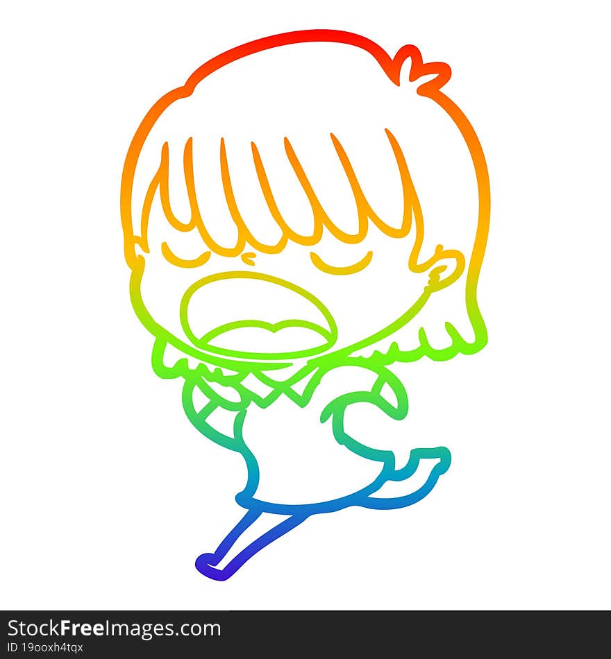 Rainbow Gradient Line Drawing Cartoon Woman Talking Loudly