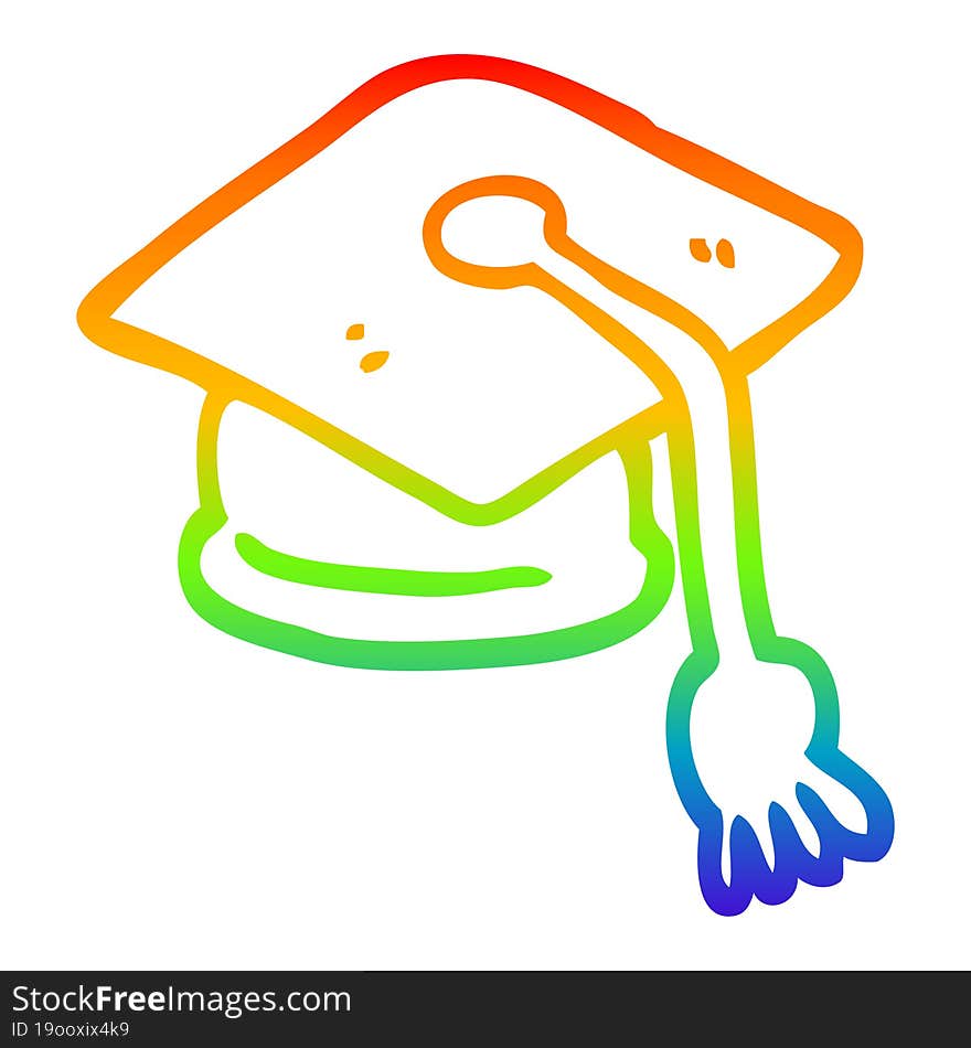 rainbow gradient line drawing cartoon graduation hat