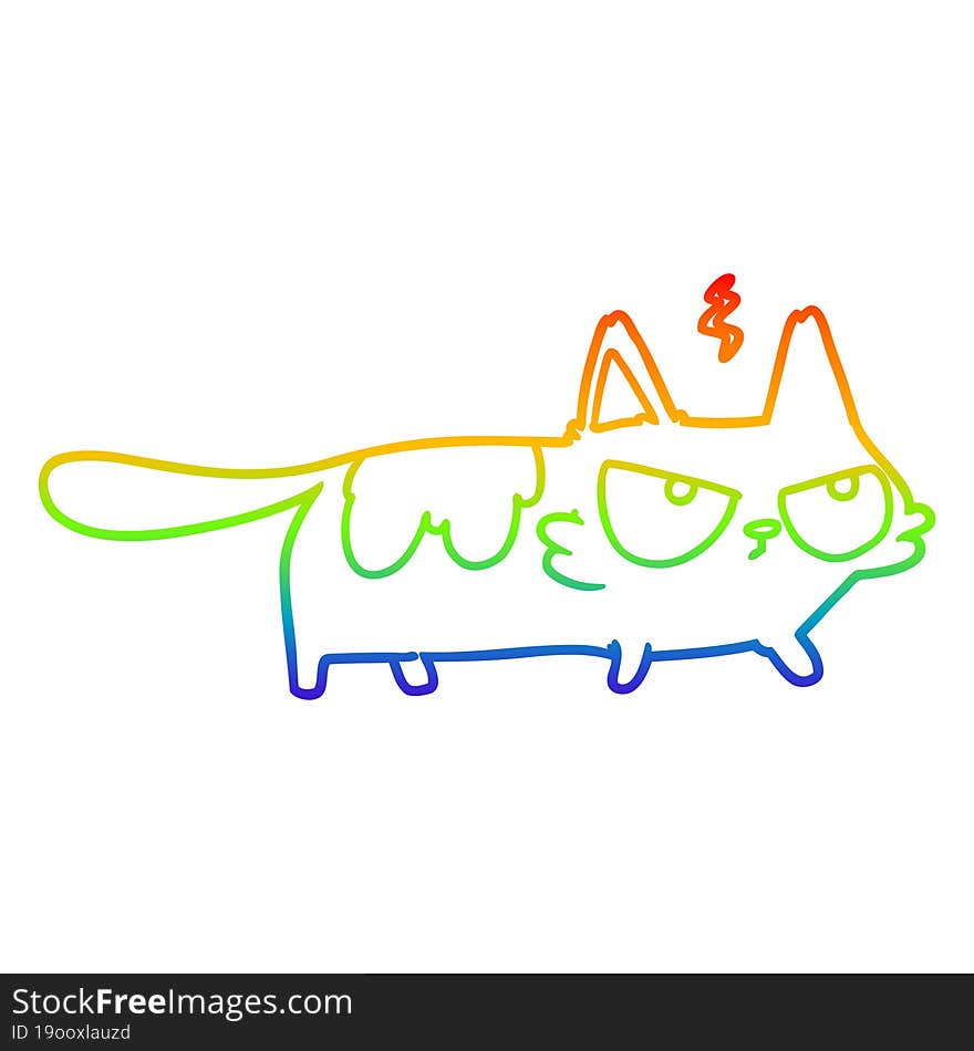 rainbow gradient line drawing cartoon angry cat