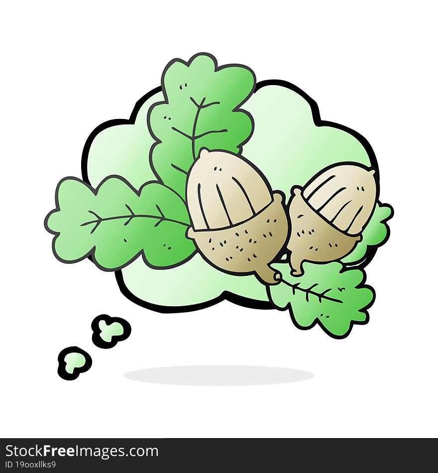 thought bubble cartoon acorns and leaves