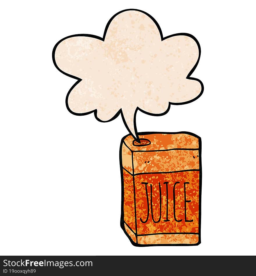 cartoon juice box and speech bubble in retro texture style