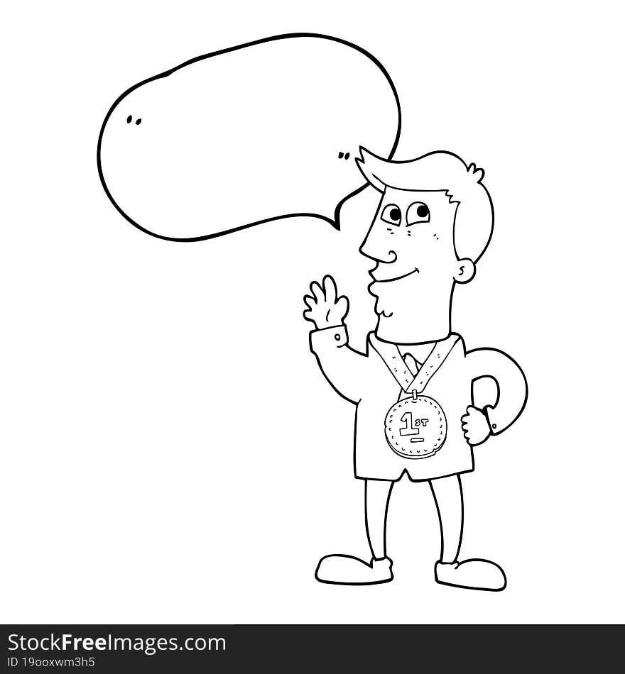 Speech Bubble Cartoon Waving Man With Award