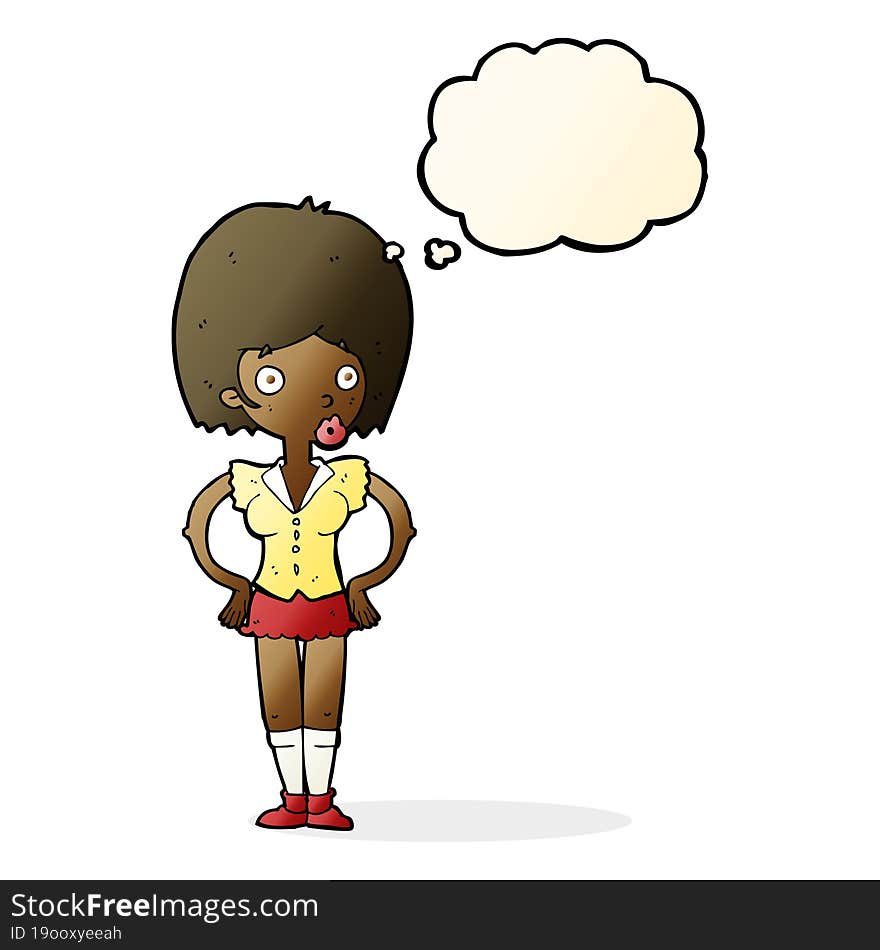 Cartoon Woman With Hands On Hips With Thought Bubble