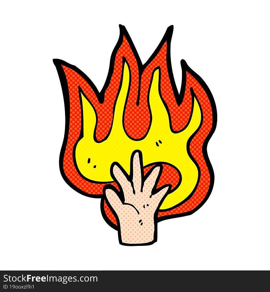 cartoon flaming hand symbol