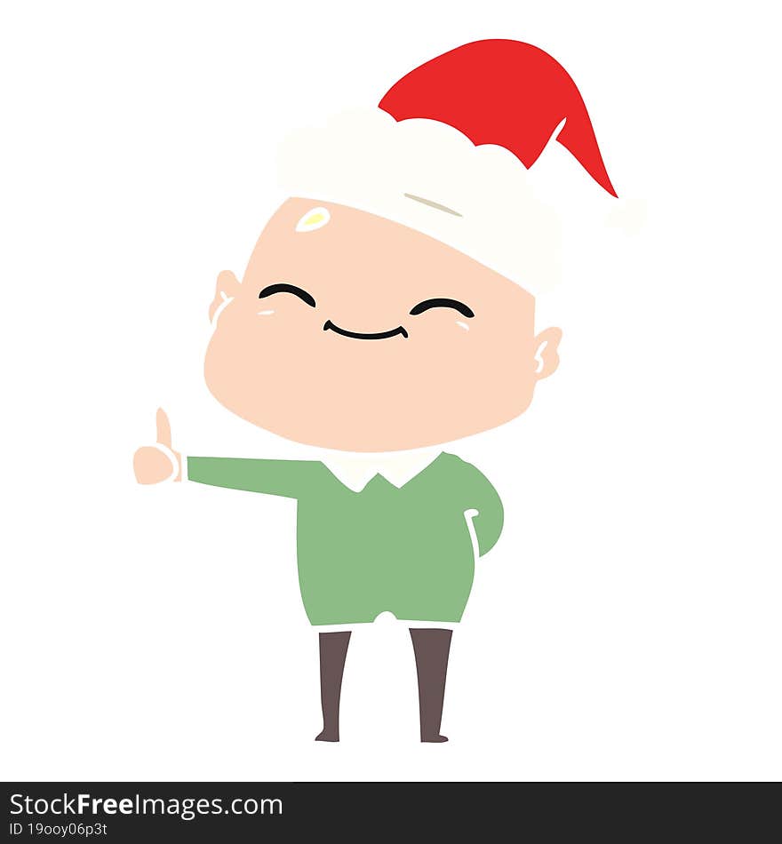 happy flat color illustration of a bald man wearing santa hat