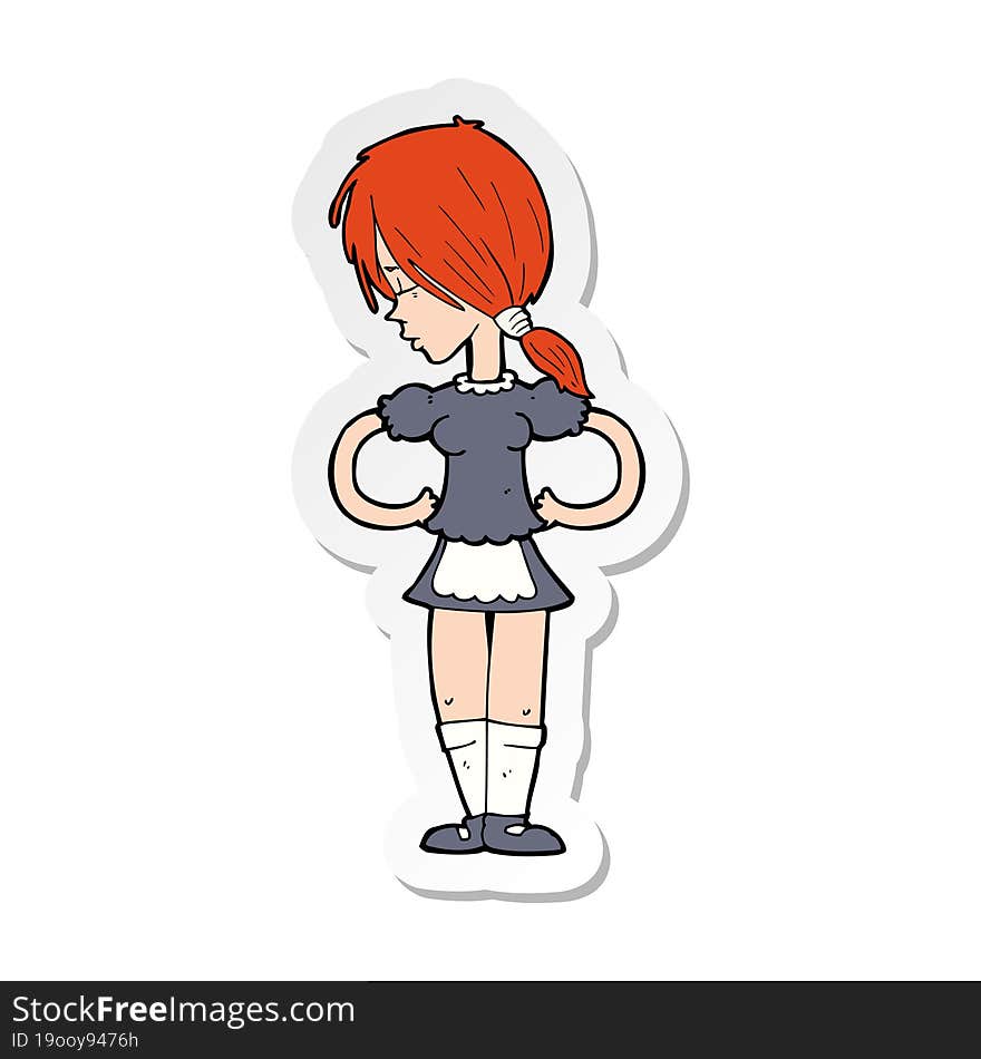 Sticker Of A Cartoon Waitress