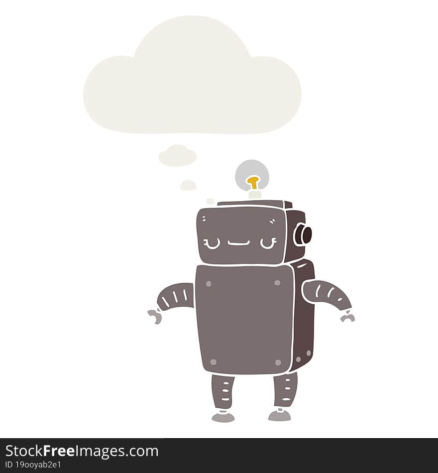 cartoon robot and thought bubble in retro style