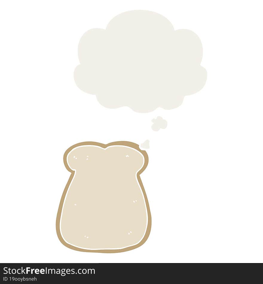 cartoon slice of bread with thought bubble in retro style