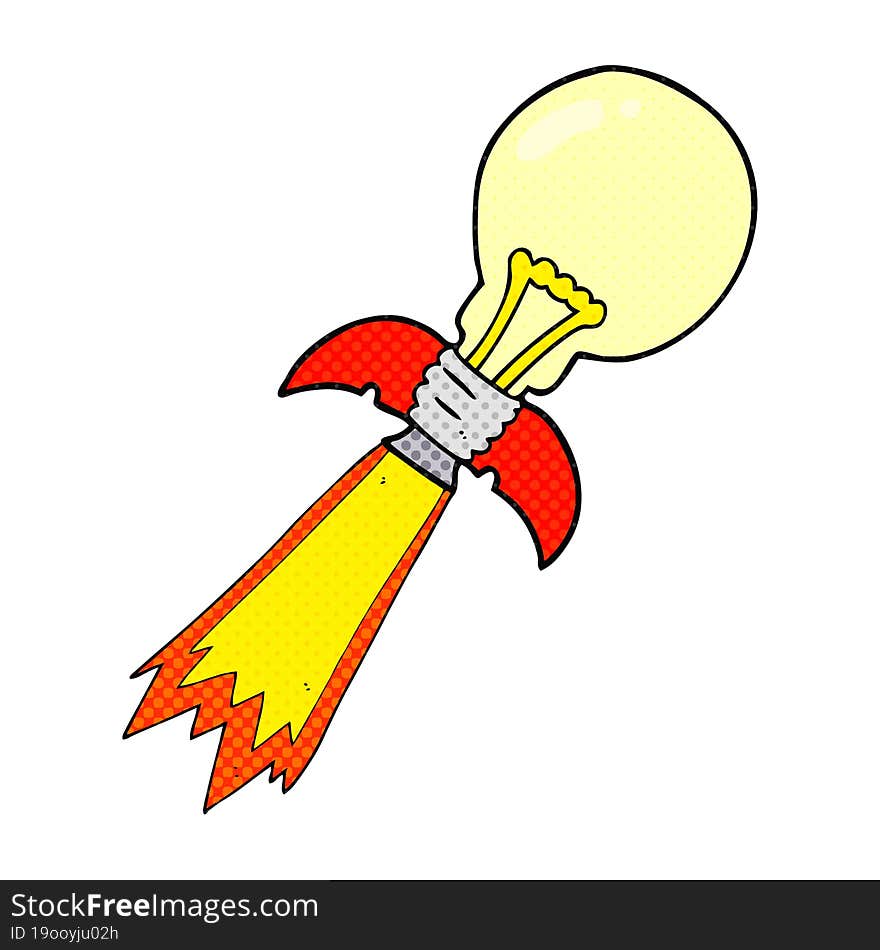 cartoon lightbulb rocket ship