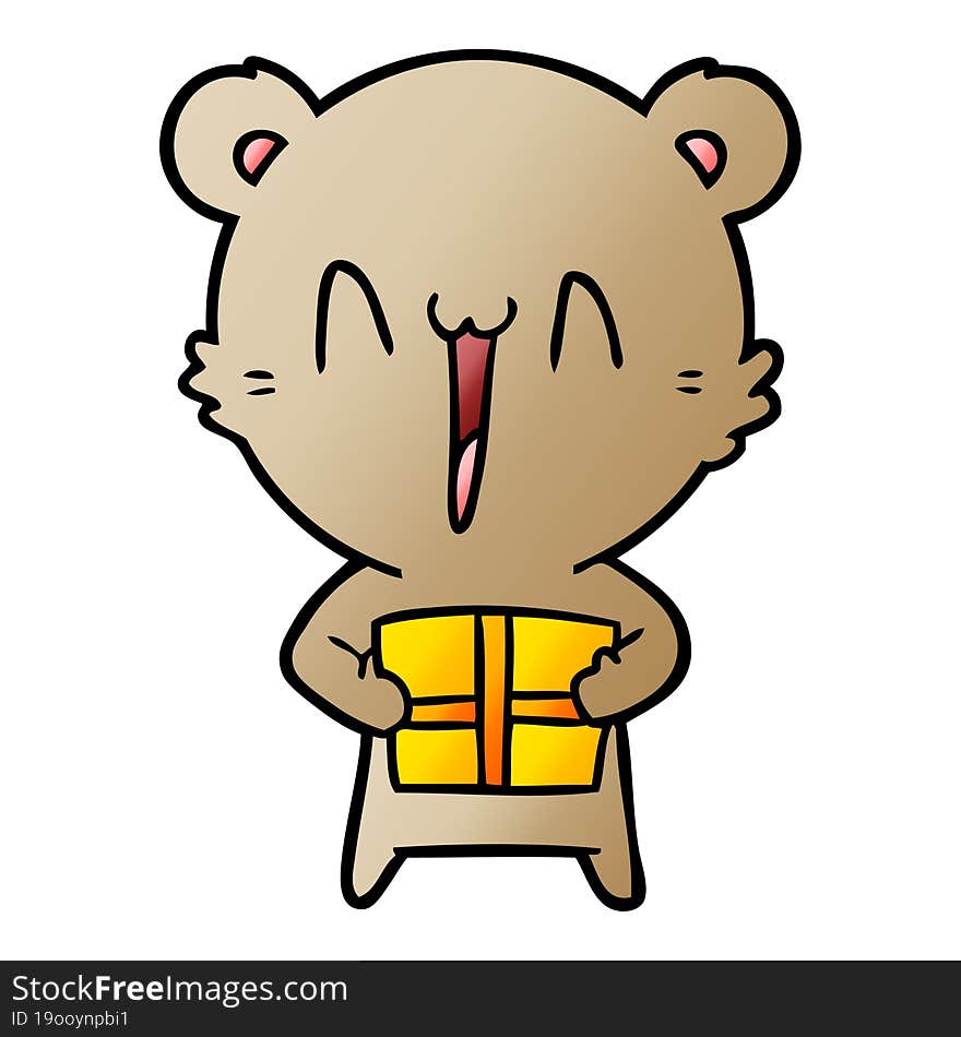 happy bear with gift cartoon. happy bear with gift cartoon