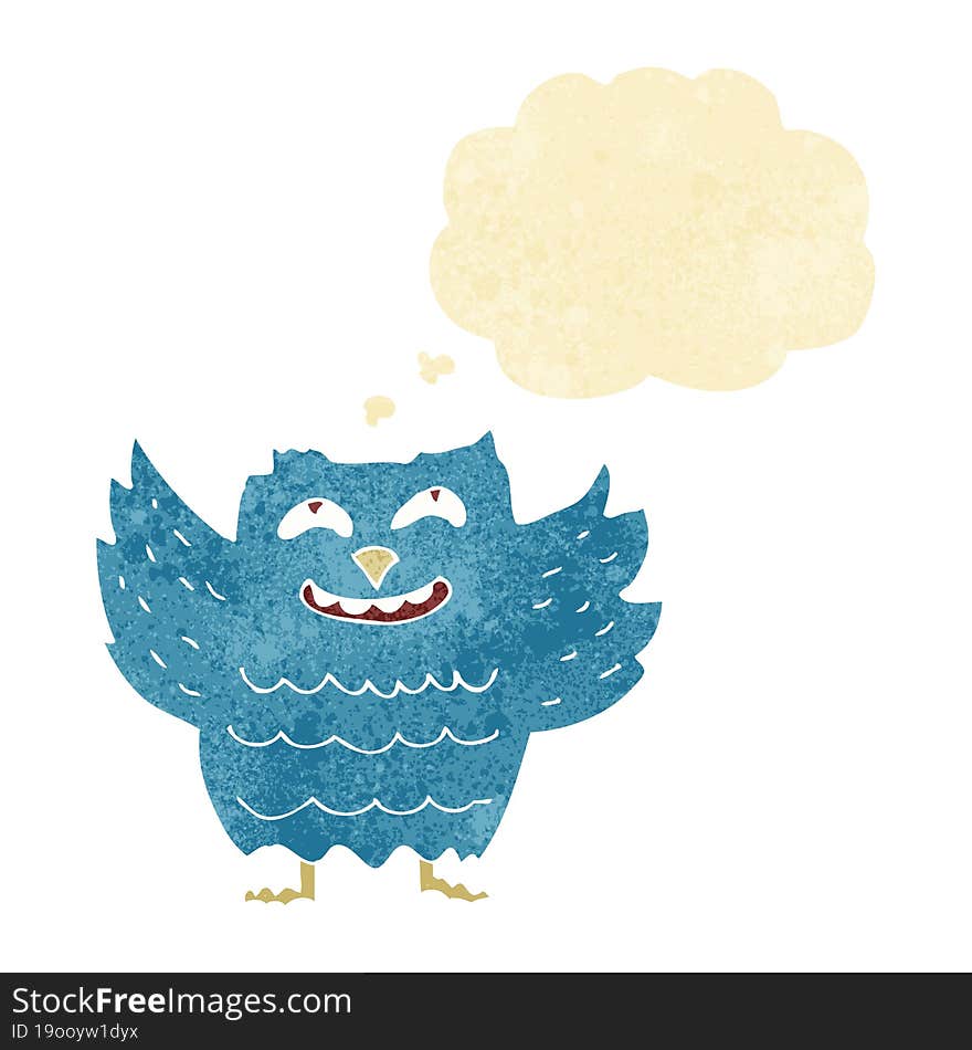 cartoon happy owl with thought bubble