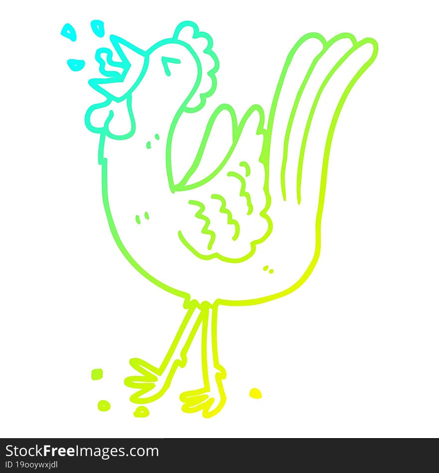 cold gradient line drawing cartoon crowing cockerel