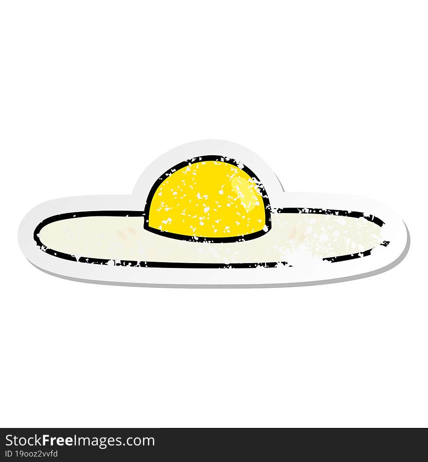 distressed sticker of a quirky hand drawn cartoon fried egg