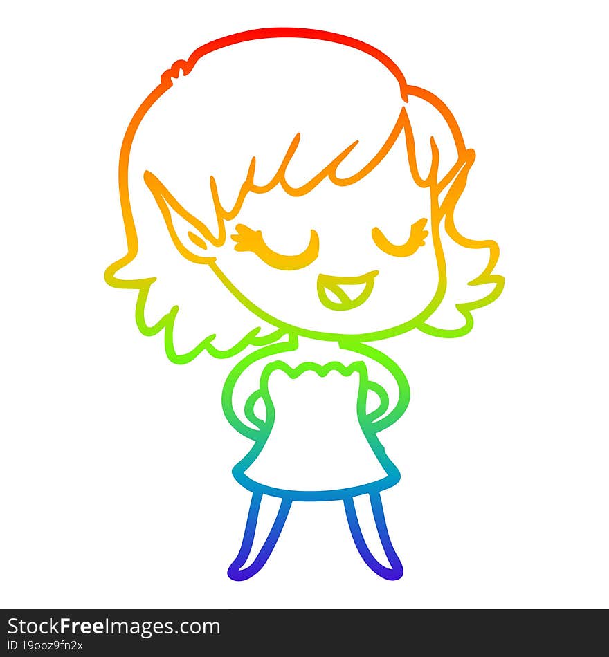 rainbow gradient line drawing happy cartoon elf girl