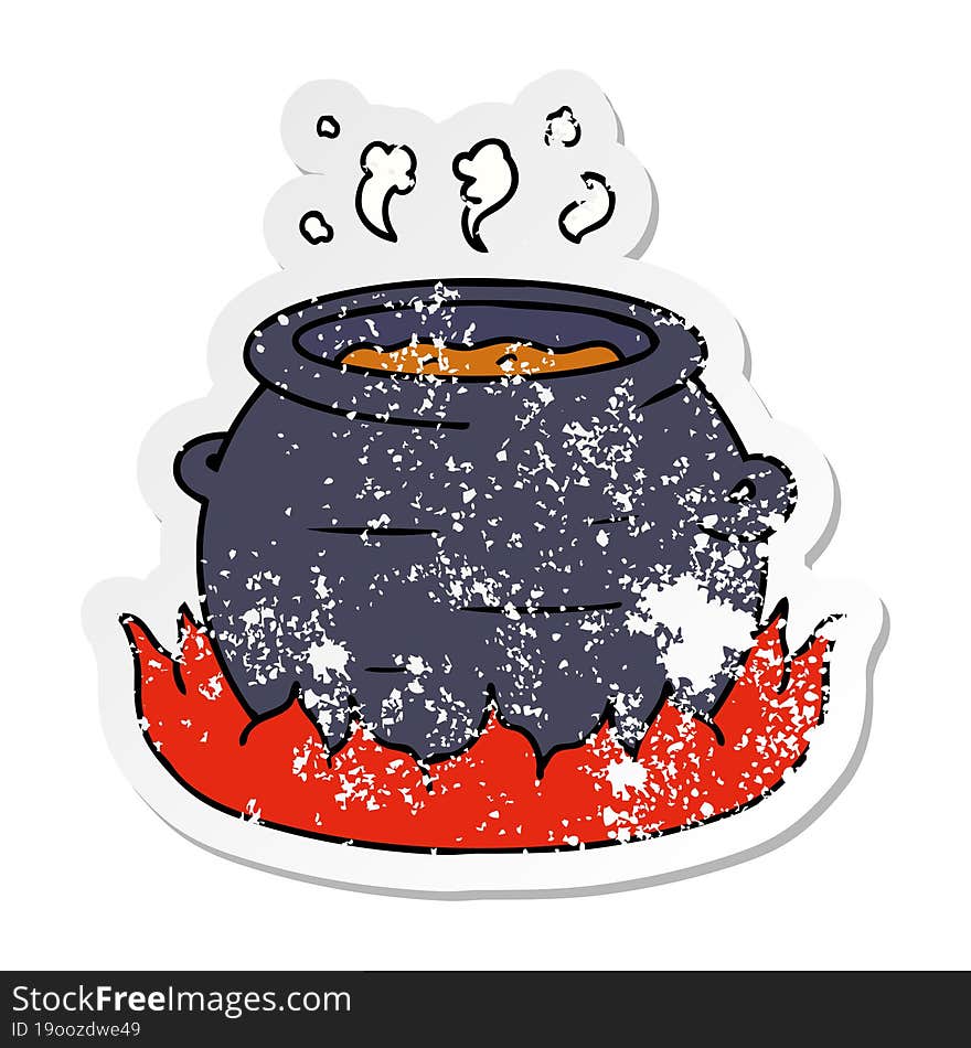 distressed sticker cartoon doodle of a pot of stew