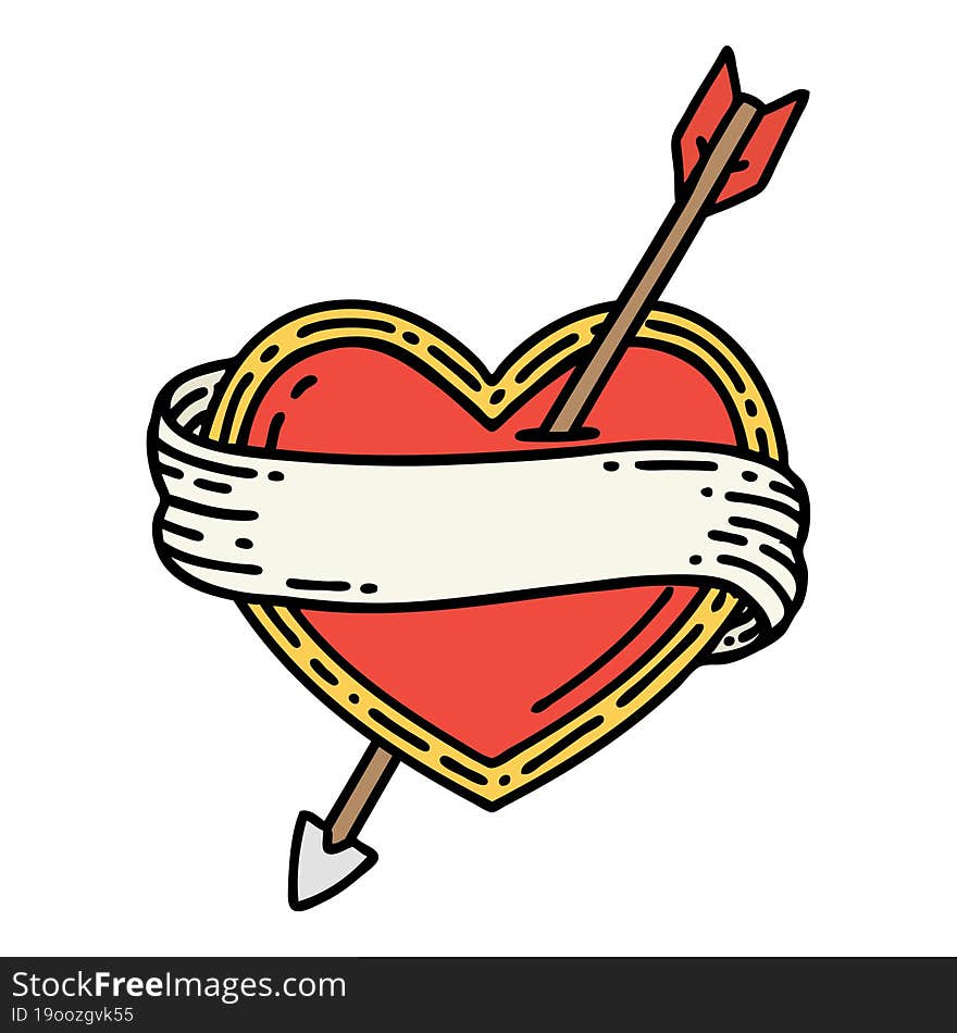 tattoo in traditional style of an arrow heart and banner. tattoo in traditional style of an arrow heart and banner