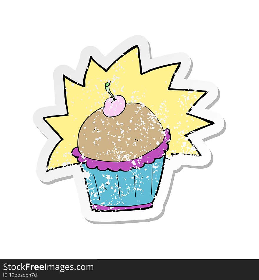 retro distressed sticker of a cartoon cupcake