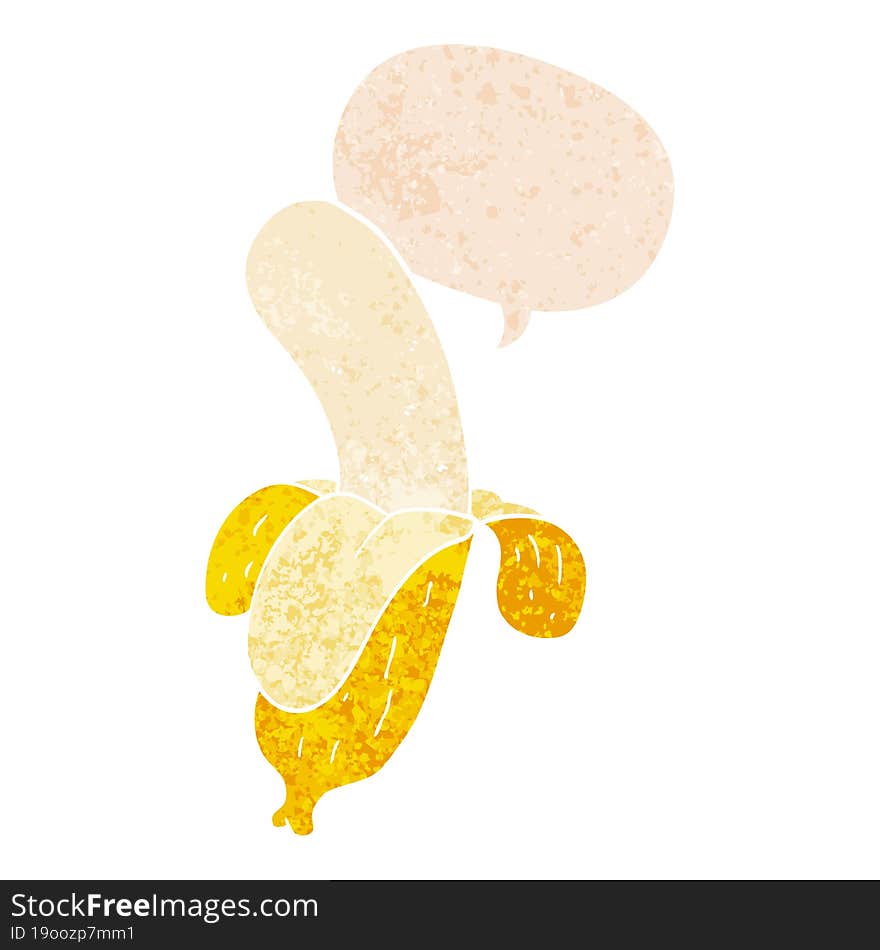 cartoon banana and speech bubble in retro textured style