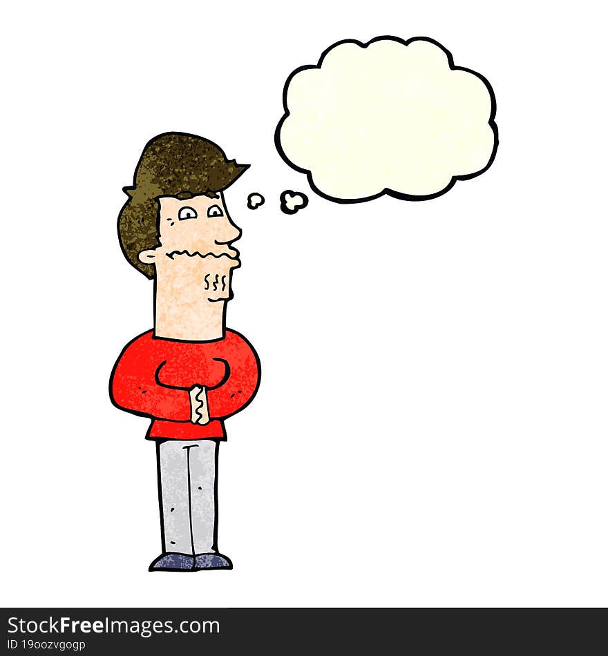 Cartoon Nervous Man With Thought Bubble