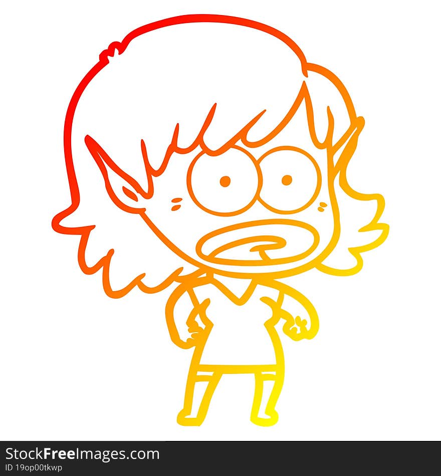 Warm Gradient Line Drawing Cartoon Shocked Elf Girl