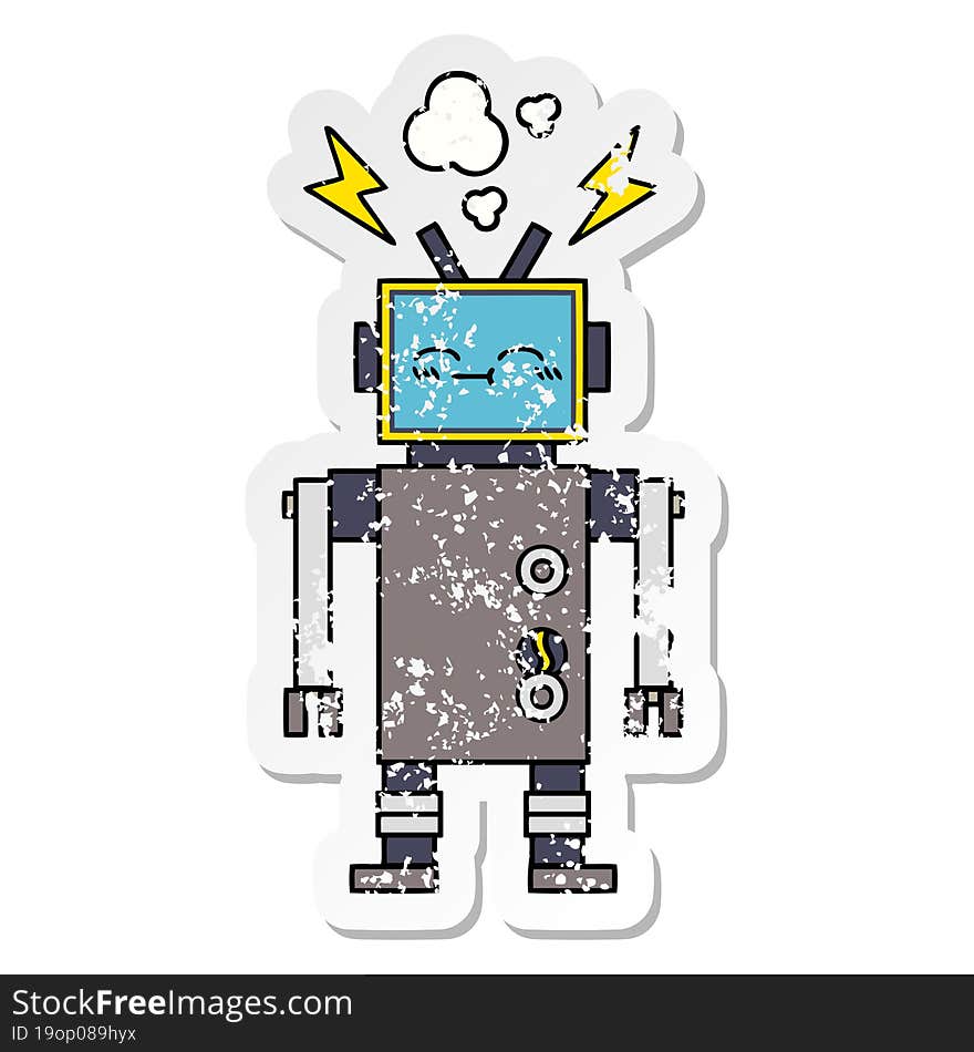 Distressed Sticker Of A Cute Cartoon Robot