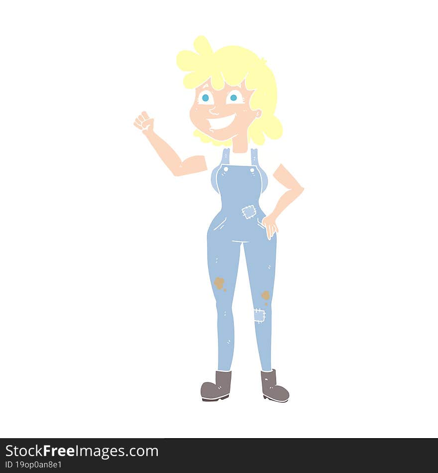 flat color illustration of a cartoon determined woman clenching fist