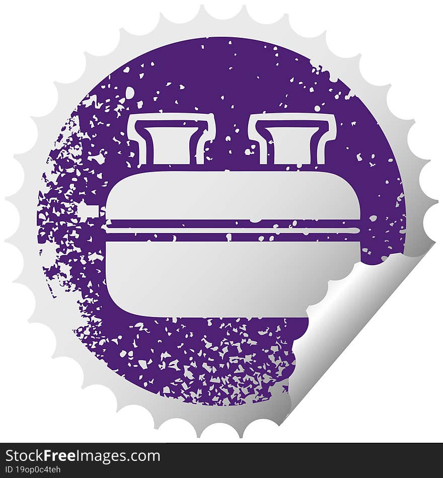 distressed circular peeling sticker symbol double toaster