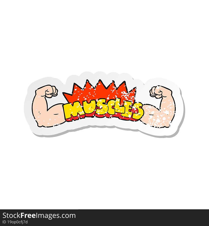 retro distressed sticker of a cartoon muscles symbol