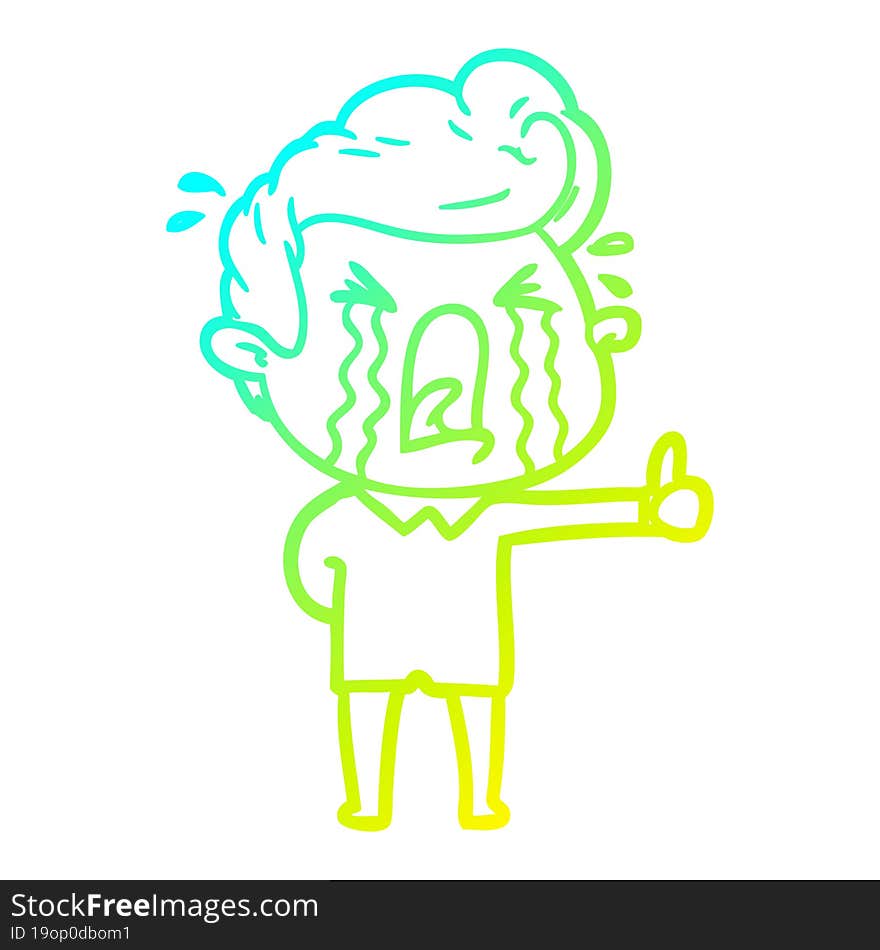 Cold Gradient Line Drawing Cartoon Crying Man