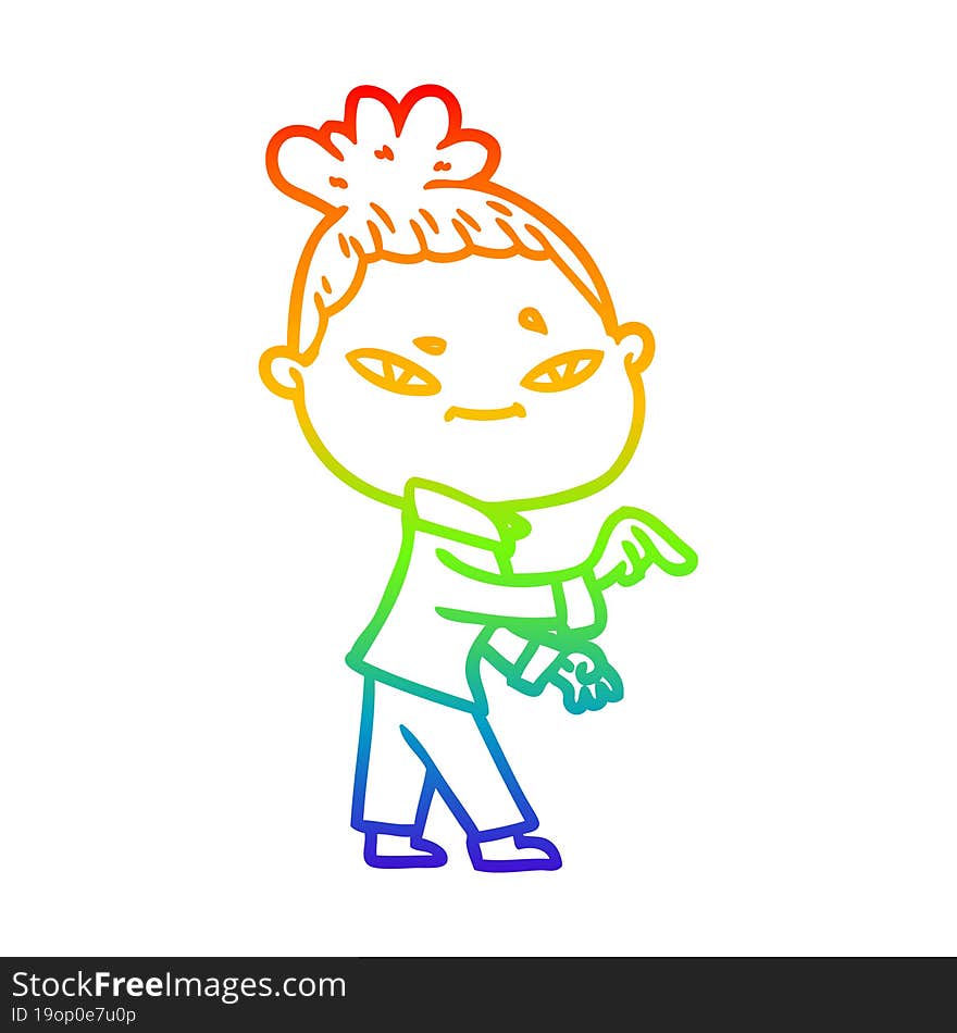 rainbow gradient line drawing of a cartoon woman