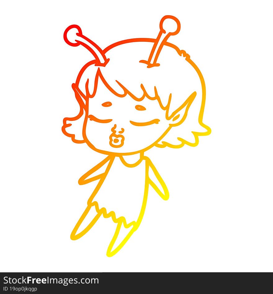 warm gradient line drawing cute alien girl cartoon