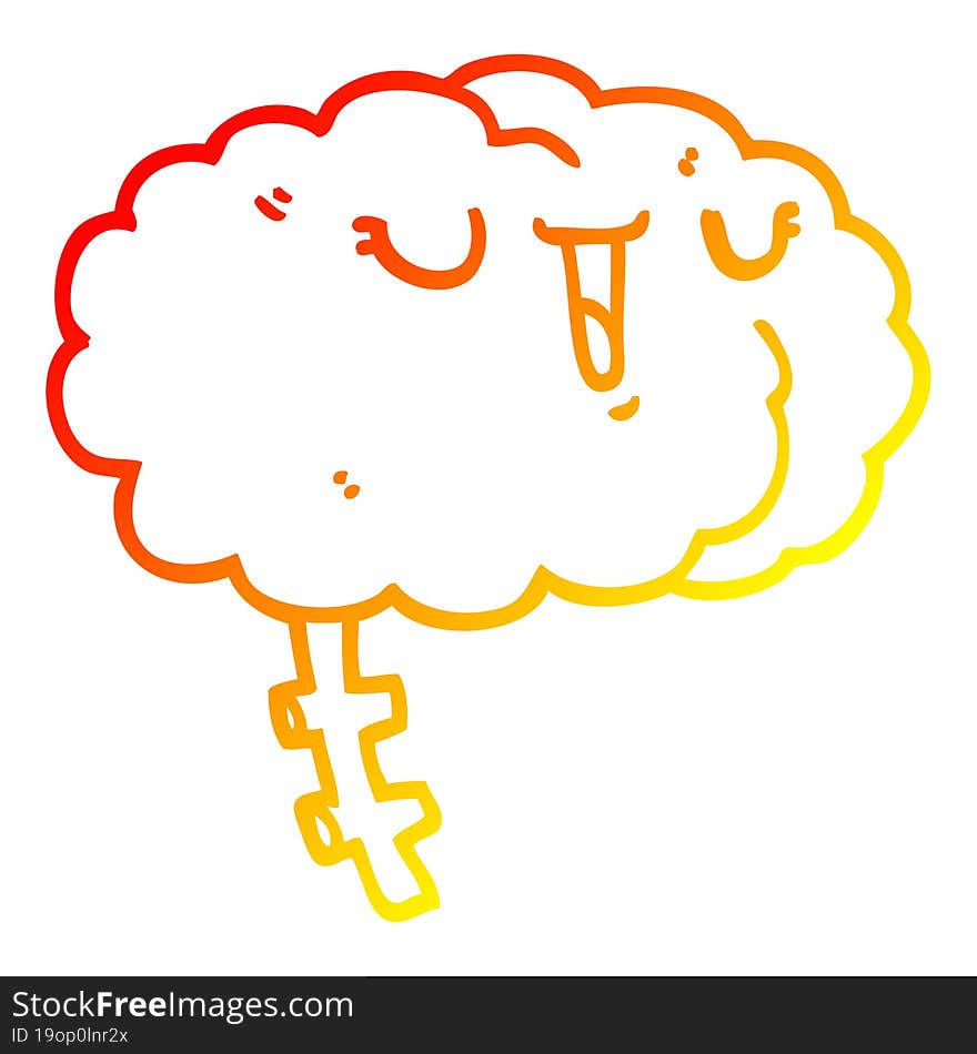 warm gradient line drawing of a happy cartoon brain