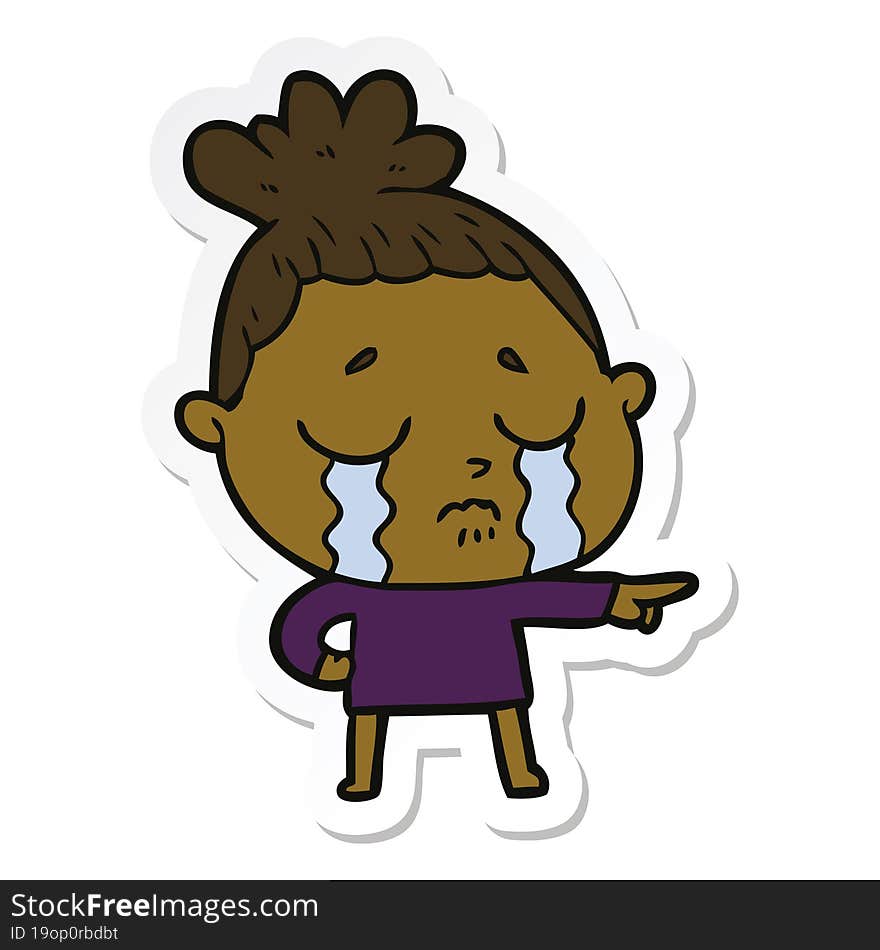 sticker of a cartoon crying woman