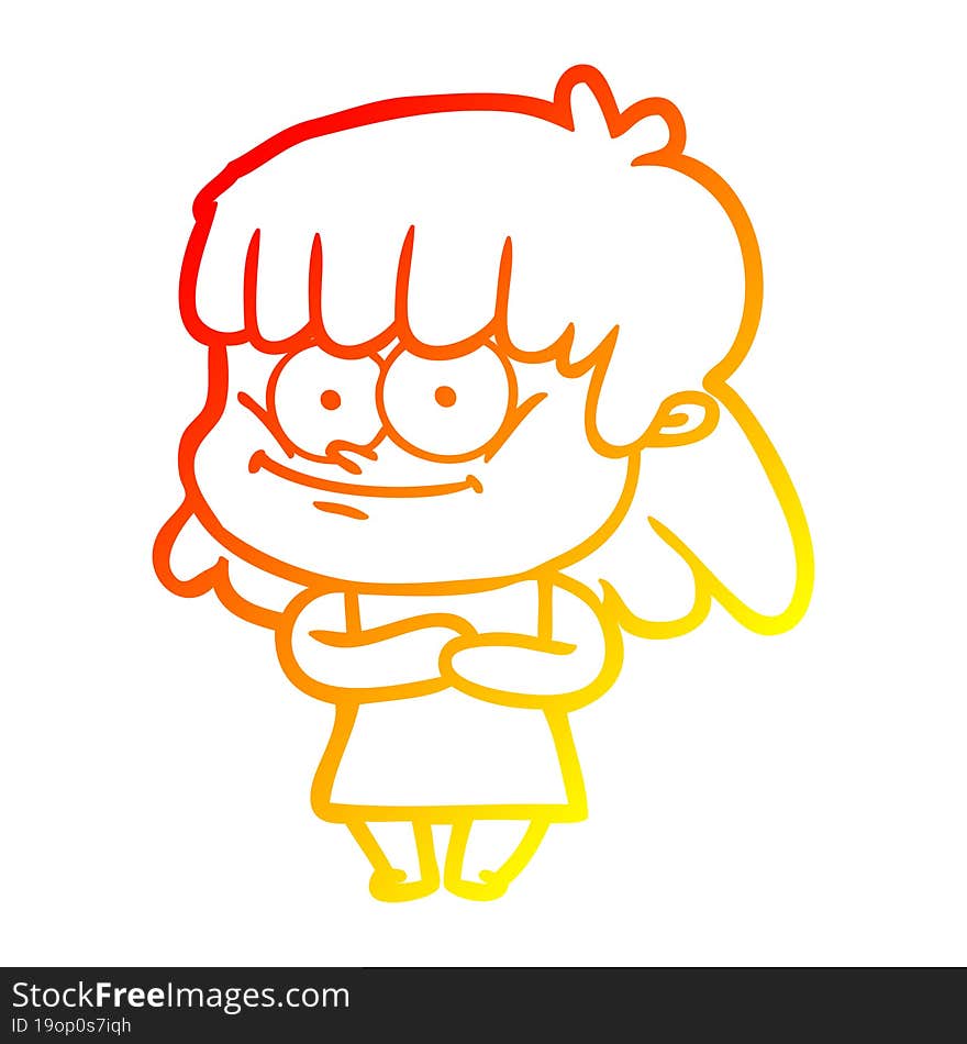 warm gradient line drawing cartoon smiling woman